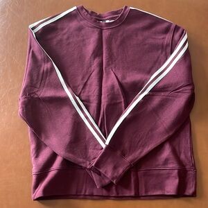 Topman brand maroon long-sleeve crewneck sweater. Striped sleeves. Size medium.